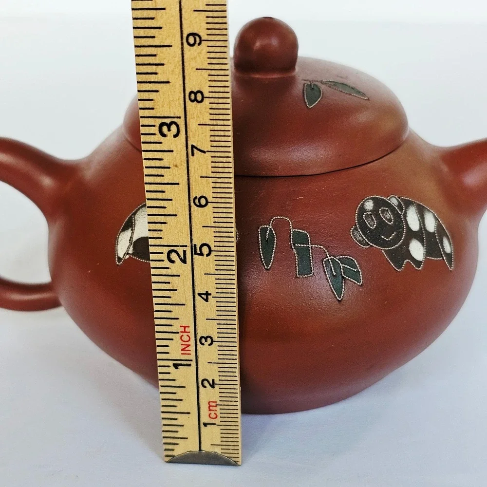 Vintage Yixing Zisha Clay Teapot Panda Bamboo Wire Inlay Chinese Tea Pot